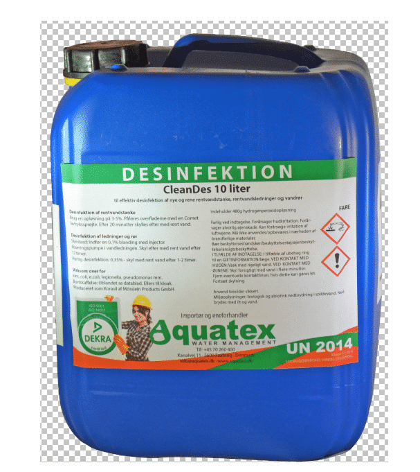 CleanDes desinfektionsprodukt til vandværker fra Aquatex
